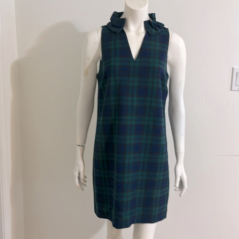 Plaid neck ruffle midi dress